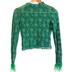 Nasty Gal | Long Sleeve Sheer Lace Green Floral Top Size 2 NWOT